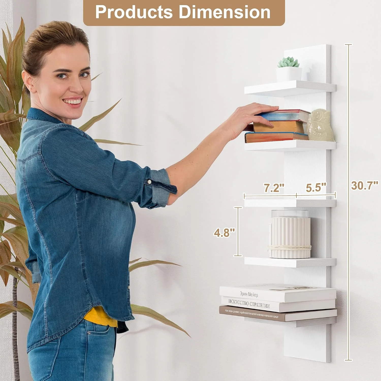 5-Tier White Vertical Floating Wall Shelf DX-QC046-WT - Image 3