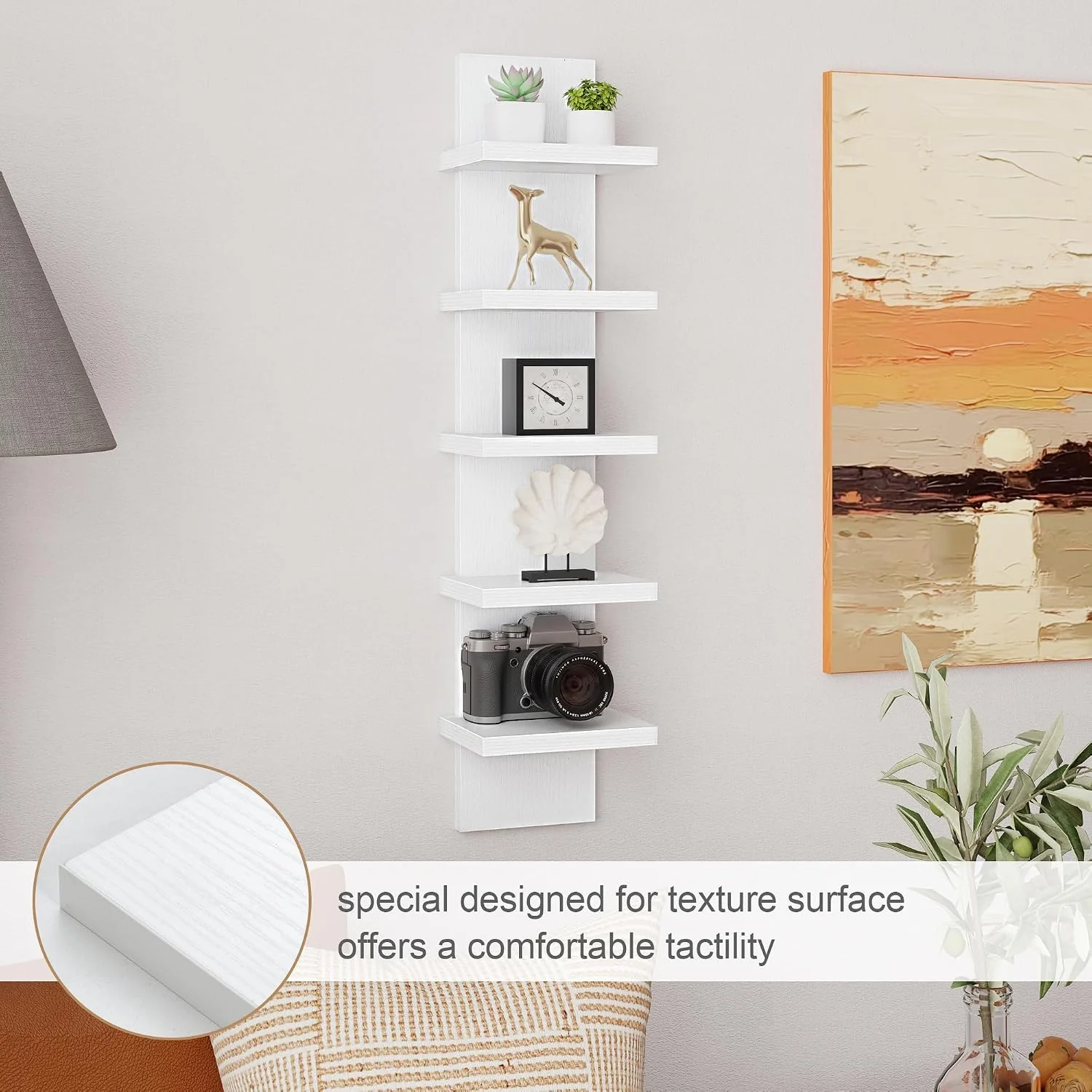 5-Tier White Vertical Floating Wall Shelf DX-QC046-WT - Image 6