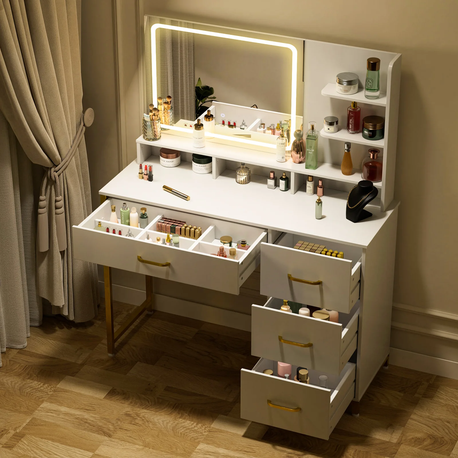 Vanity Desk with Mirror and Lights