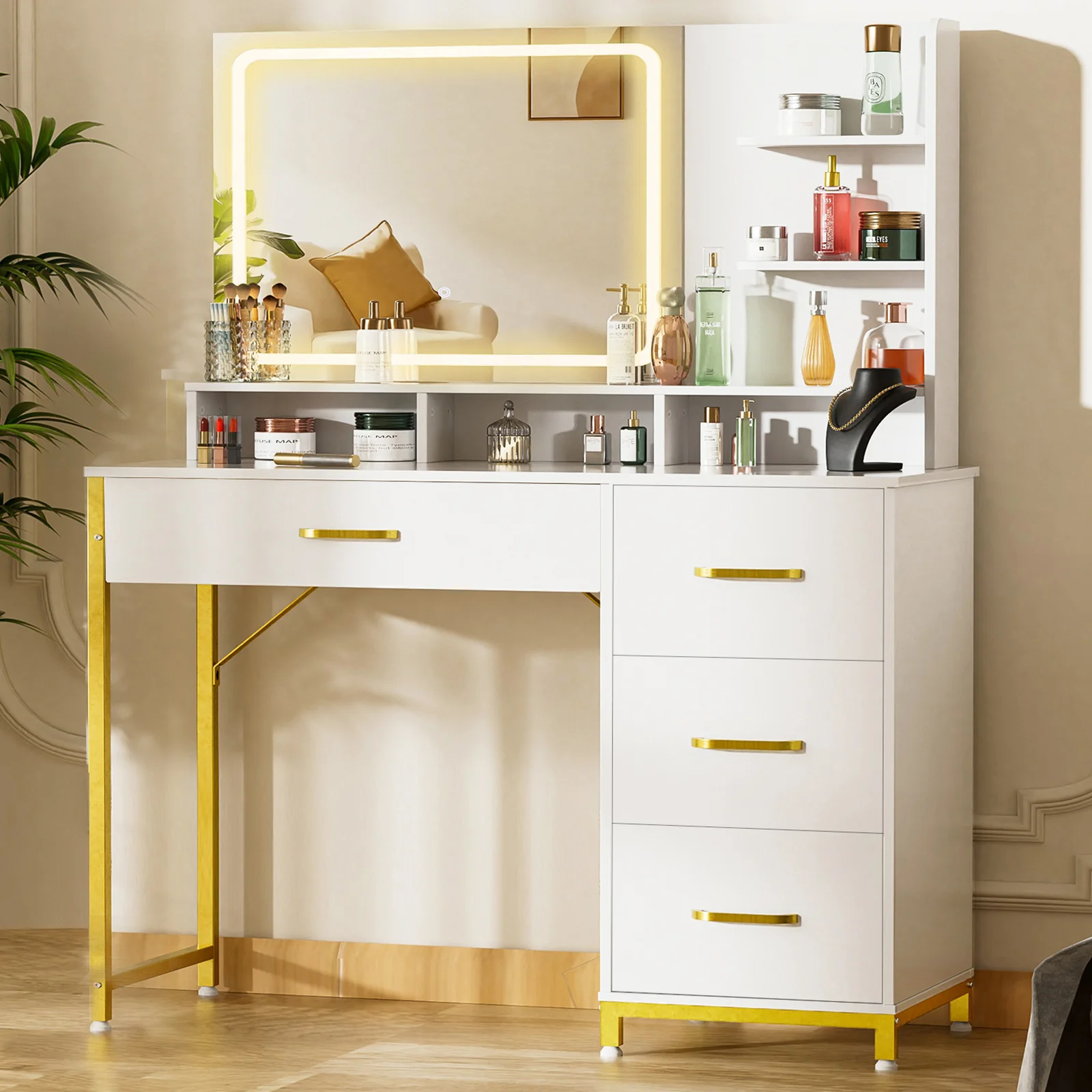 Vanity Desk with Mirror and Lights - Image 2