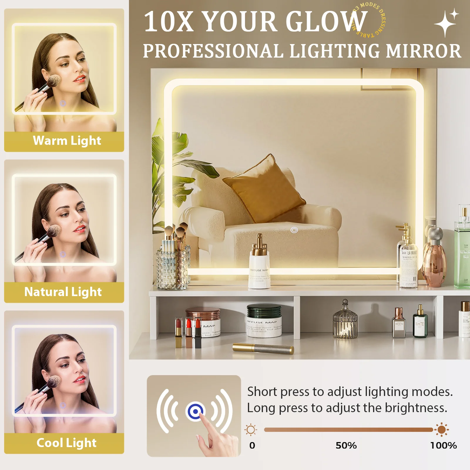 Vanity Desk with Mirror and Lights - Image 3