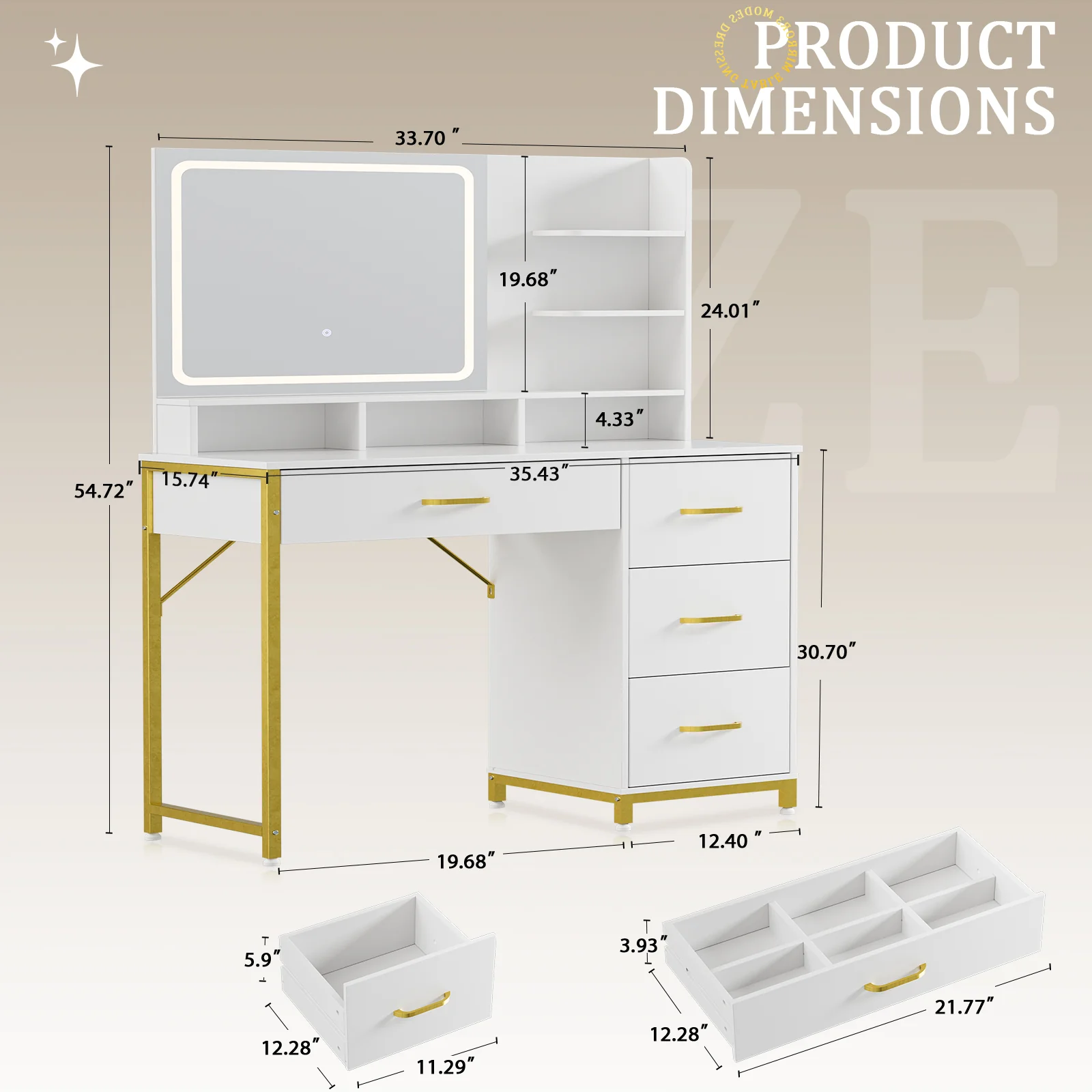Vanity Desk with Mirror and Lights - Image 7