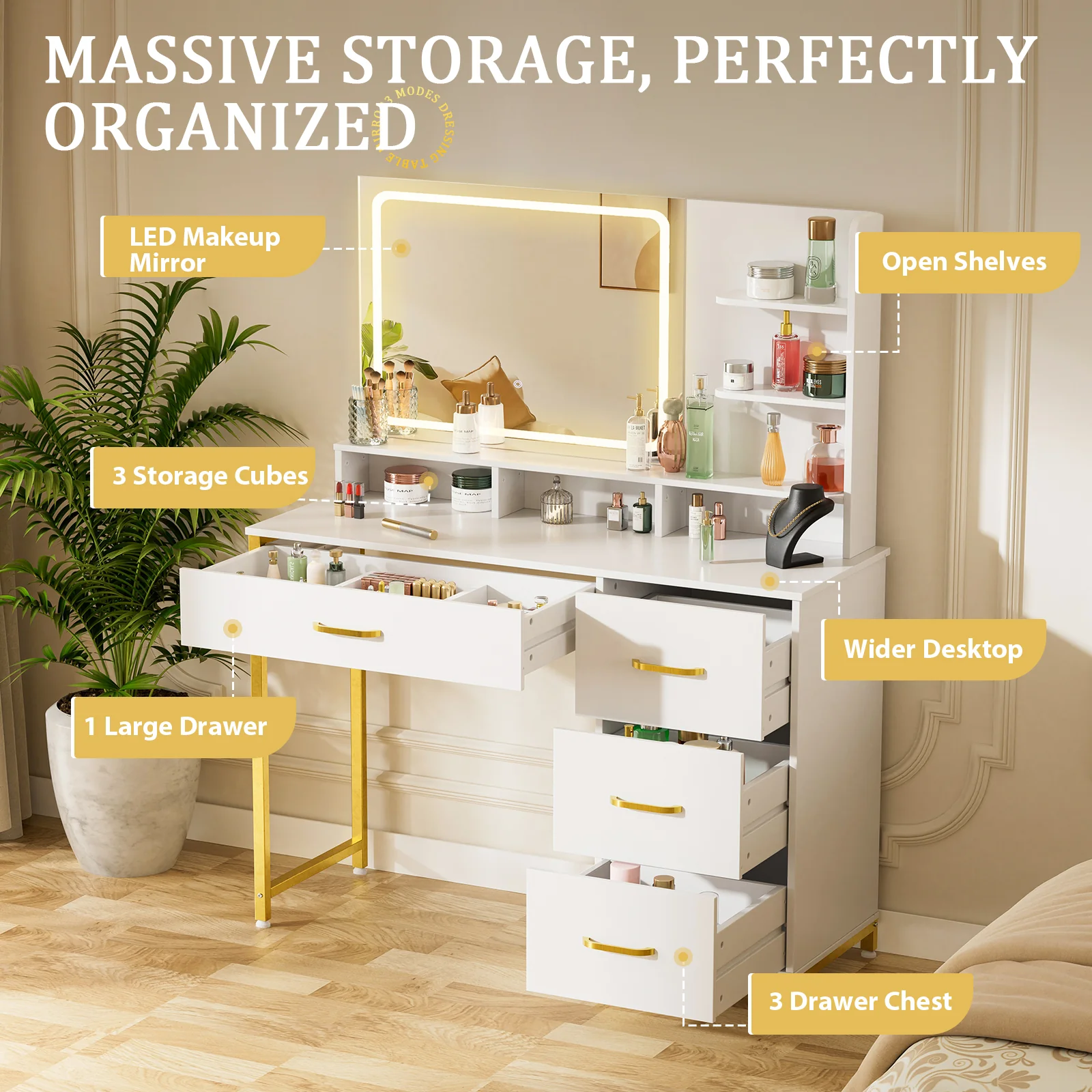 Vanity Desk with Mirror and Lights - Image 8