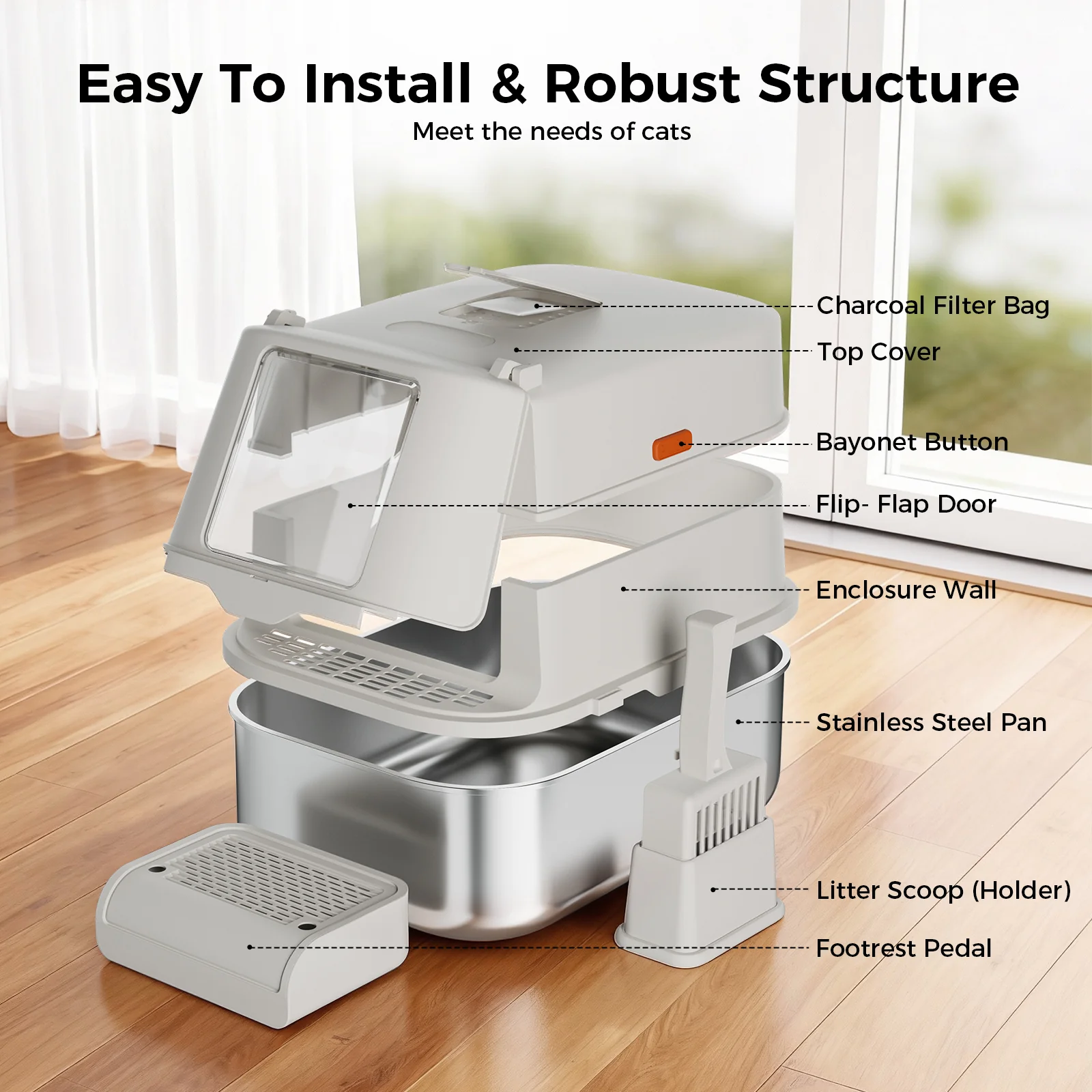DX-PET3 Enclosed Cat Litter Box with Lid - Image 8