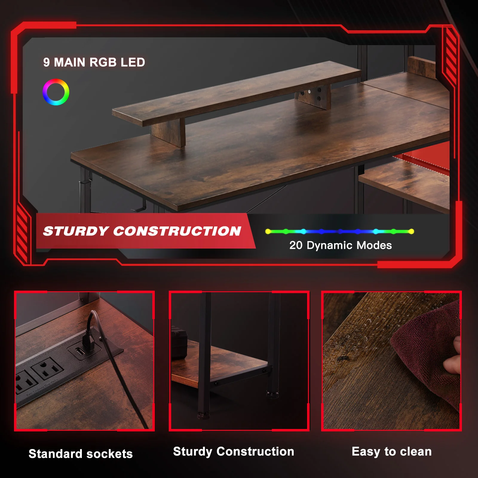 L-Shaped LED Gaming Desk with Monitor Stand - Image 14
