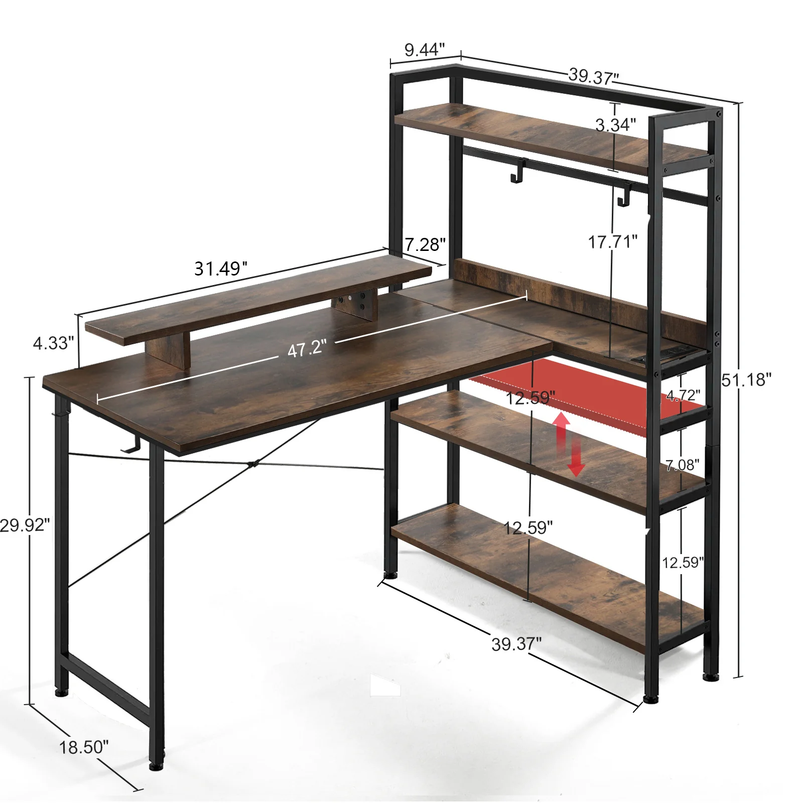 L-Shaped LED Gaming Desk with Monitor Stand - Image 19