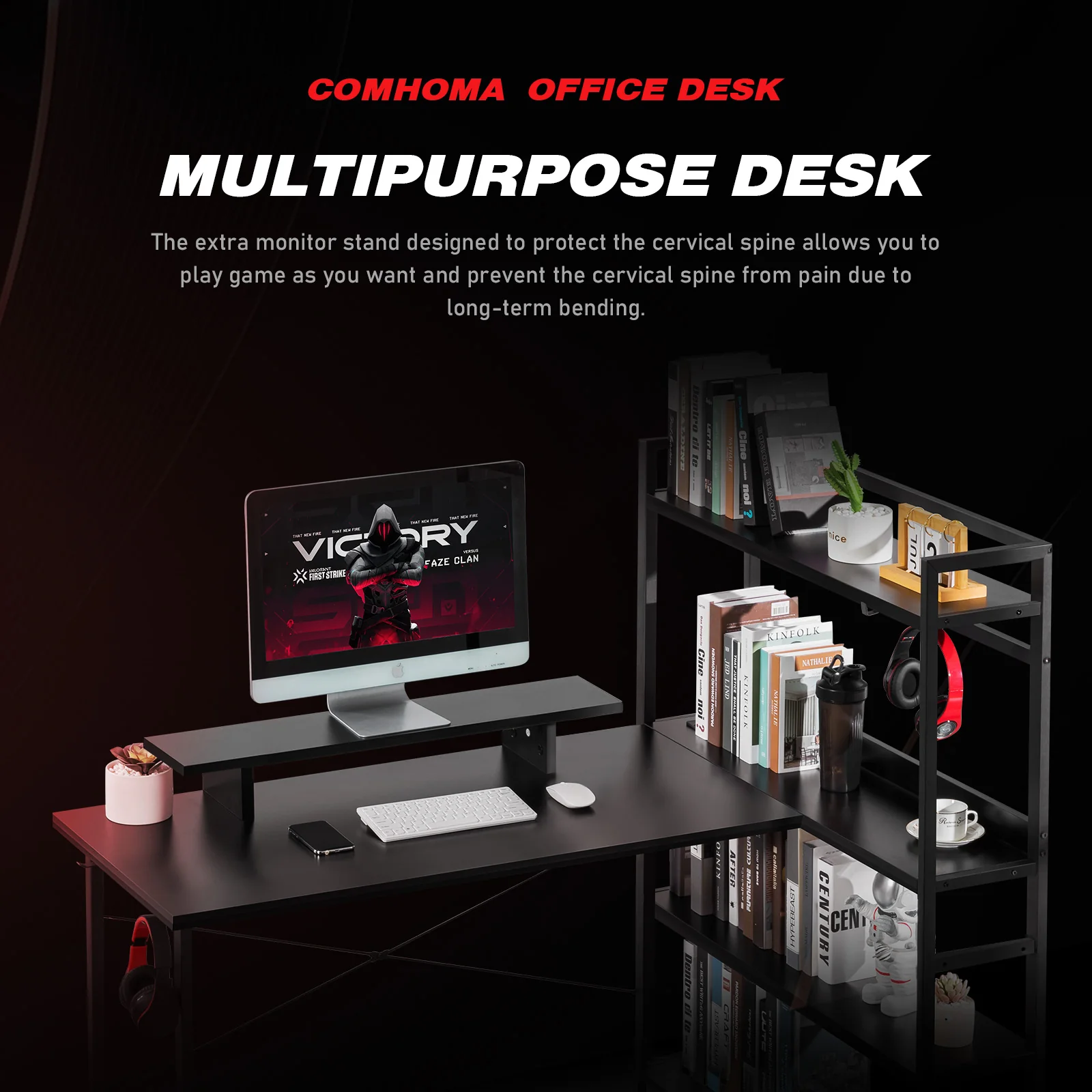 L-Shaped LED Gaming Desk with Monitor Stand - Image 26
