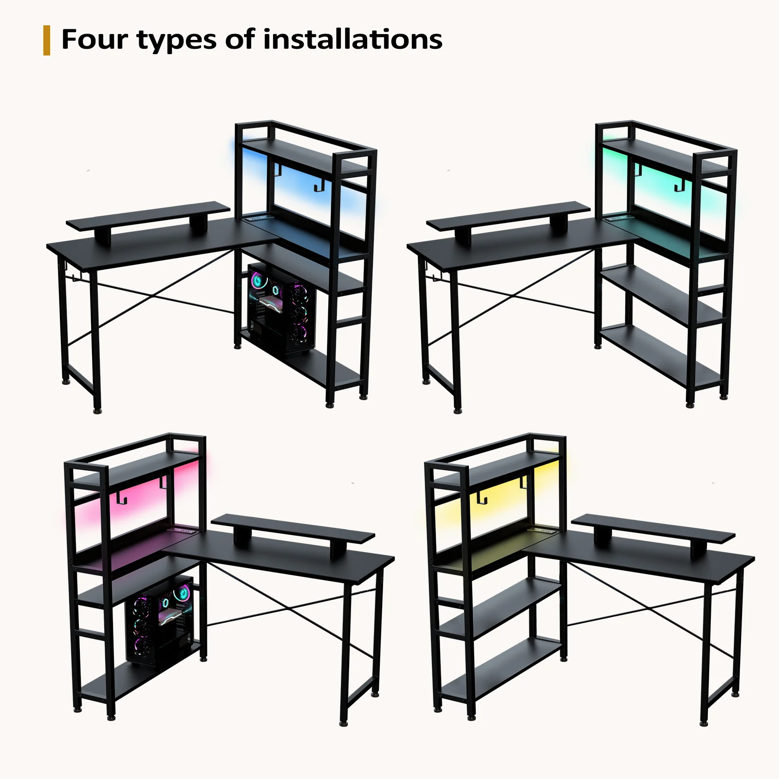 L-Shaped LED Gaming Desk with Monitor Stand - Image 27