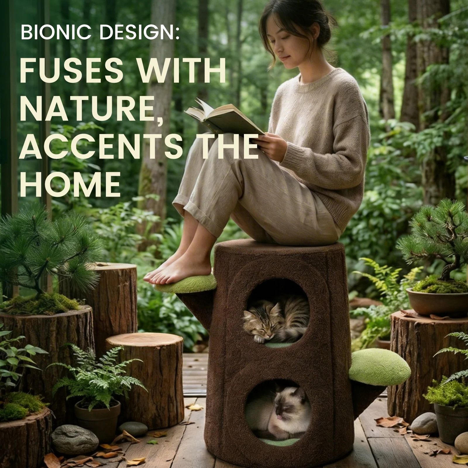 Cozy Tree Stump Cat Stool - Image 15