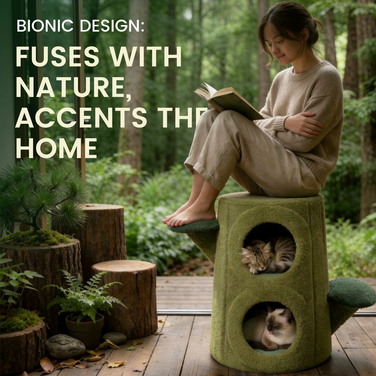 Cozy Tree Stump Cat Stool - Image 4