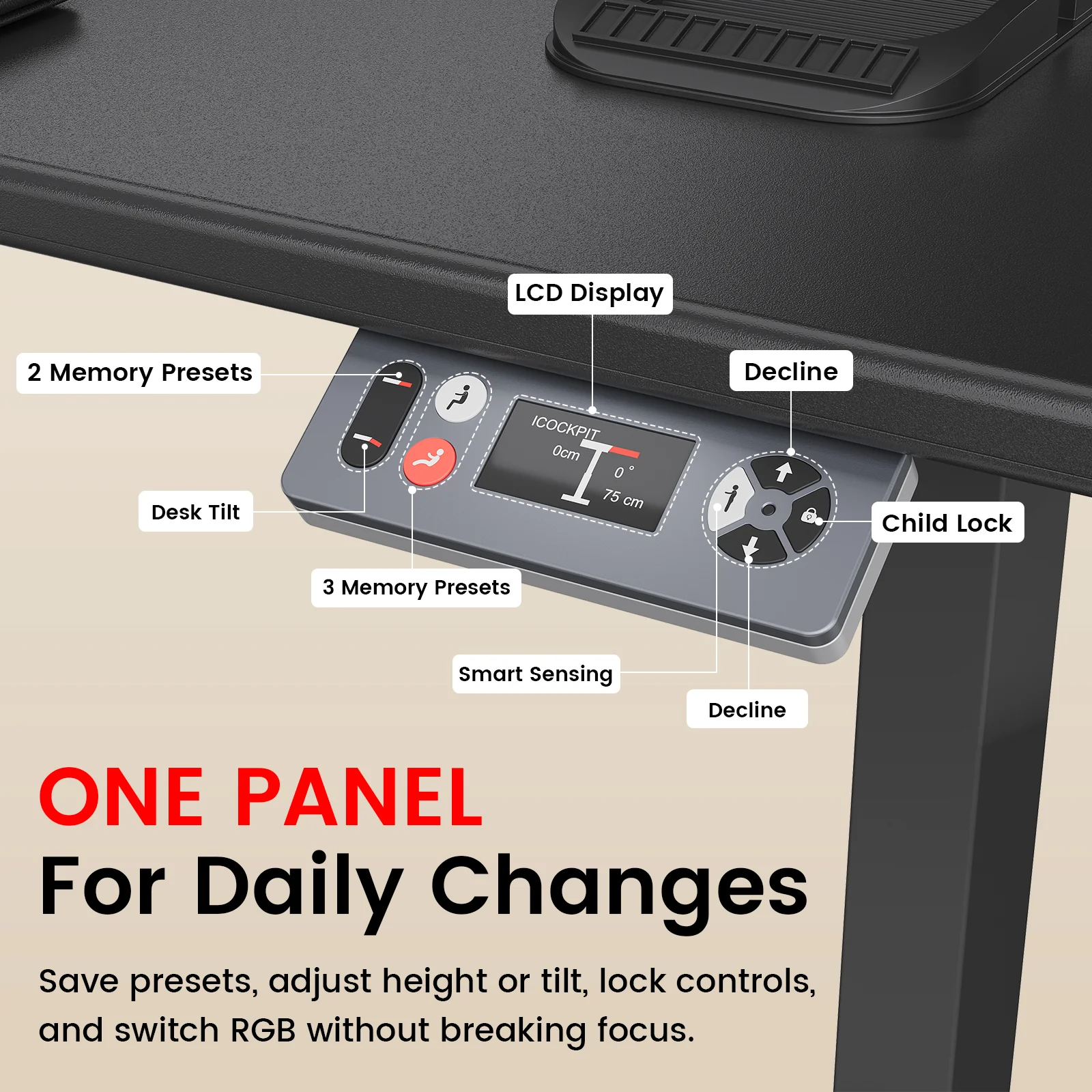 GTPlayer Zoned-Tilt 4-Motor Ergonomic Smart Standing Desk - Image 7