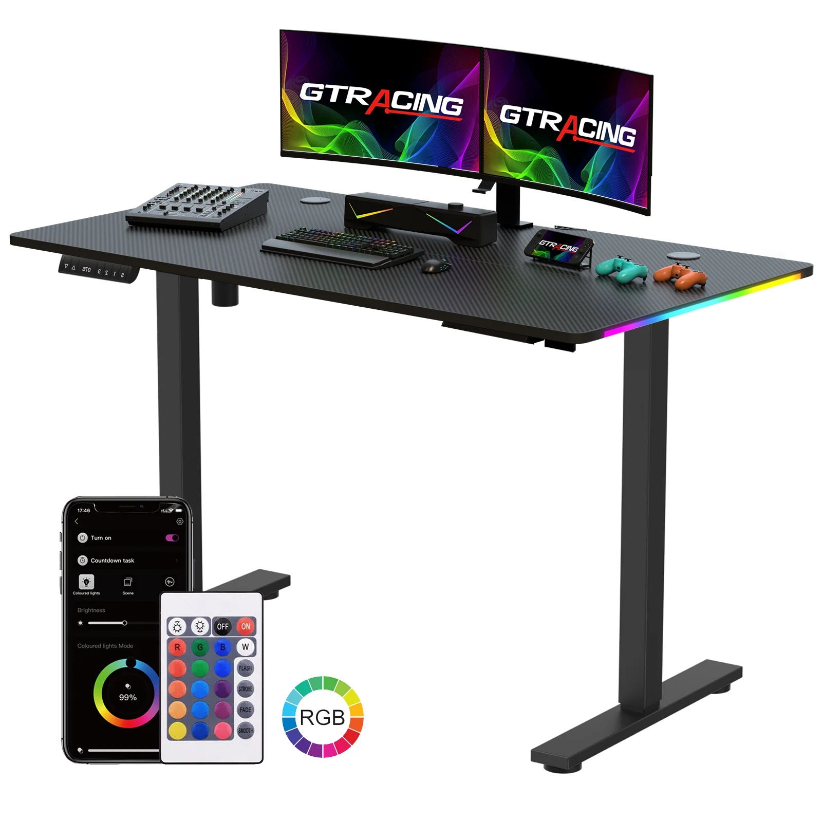 T-Shaped Series RGB Gaming Desk GTZ-210-RGB-V - Image 4