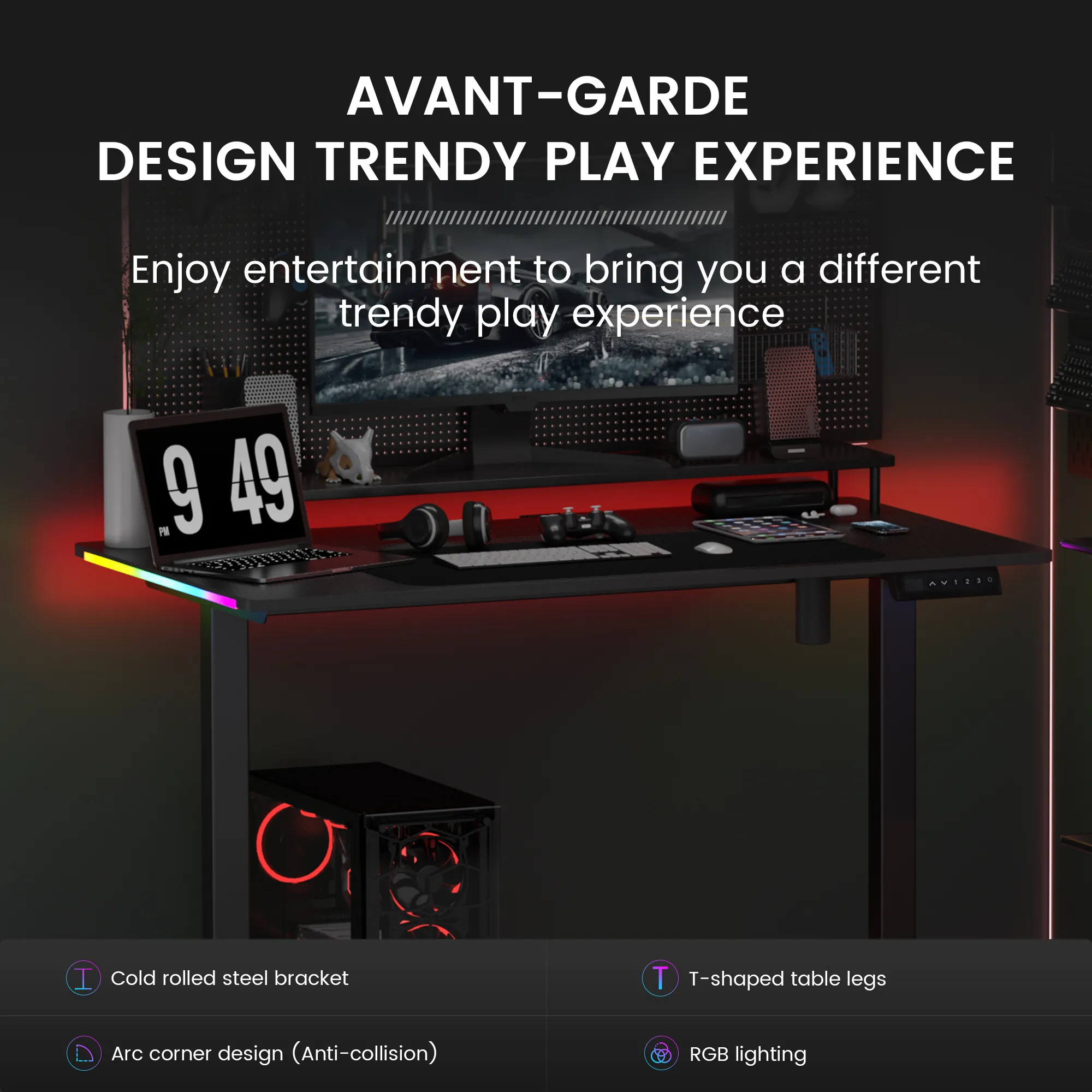 T-Shaped Series RGB Gaming Desk GTZ-210-RGB-V - Image 7