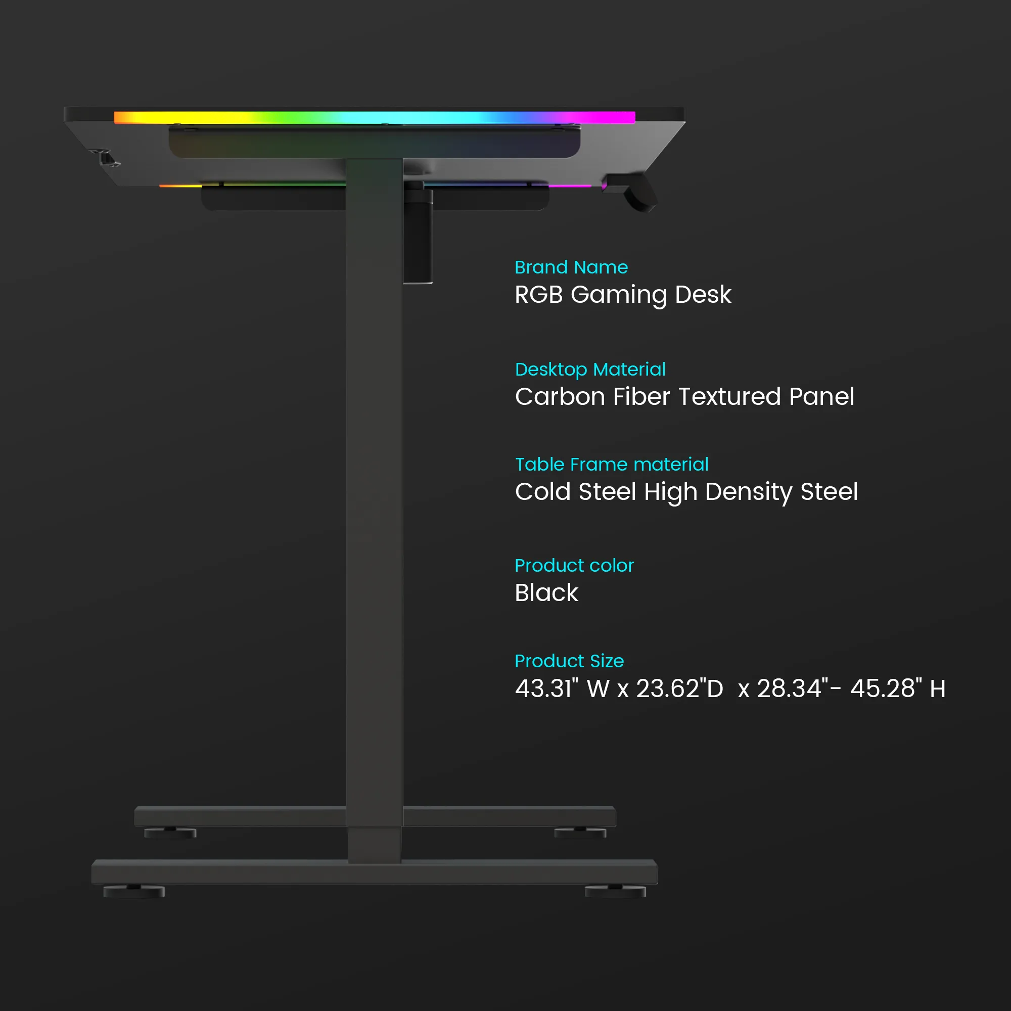T-Shaped Series RGB Gaming Desk GTZ-210-RGB-V - Image 9