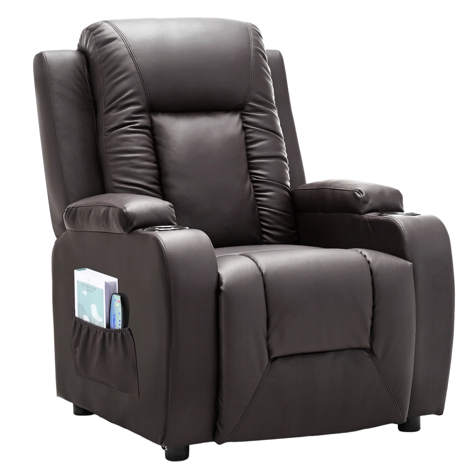 COMHOMA Recliner Chair, PU Rocking Chair for Adults, Swivel Recliner with Cup Holders, Heat and Massage, Single Sofa Seat with Side Pockets for Living Room, Bedroom (Black) - Image 10