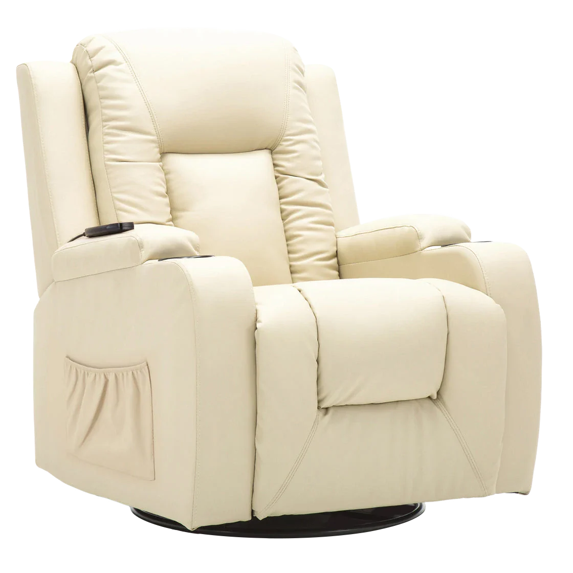 COMHOMA Recliner Chair, PU Rocking Chair for Adults, Swivel Recliner with Cup Holders, Heat and Massage, Single Sofa Seat with Side Pockets for Living Room, Bedroom (Black) - Image 12