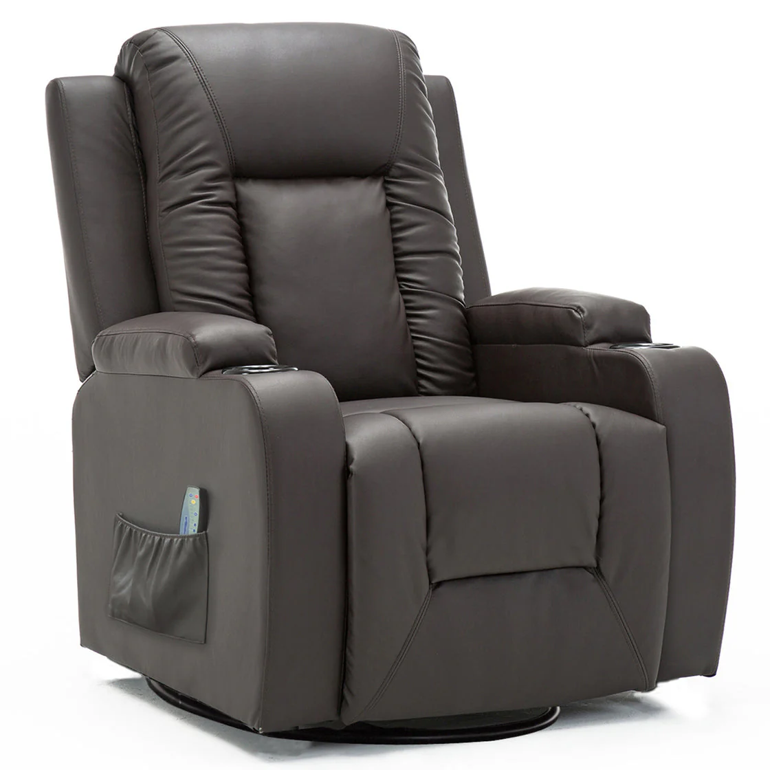 COMHOMA Recliner Chair, PU Rocking Chair for Adults, Swivel Recliner with Cup Holders, Heat and Massage, Single Sofa Seat with Side Pockets for Living Room, Bedroom (Black) - Image 13