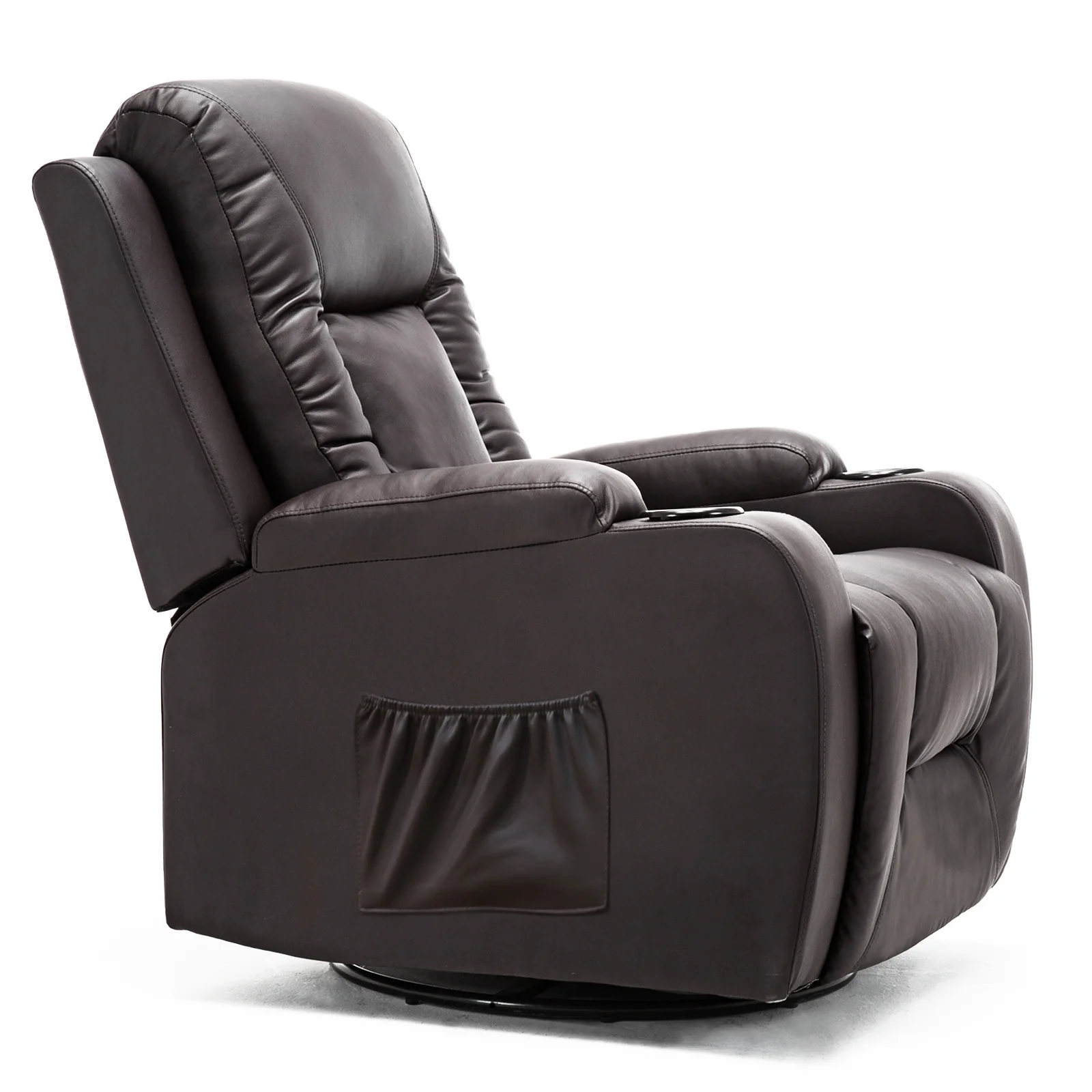 COMHOMA Recliner Chair, PU Rocking Chair for Adults, Swivel Recliner with Cup Holders, Heat and Massage, Single Sofa Seat with Side Pockets for Living Room, Bedroom (Black) - Image 16