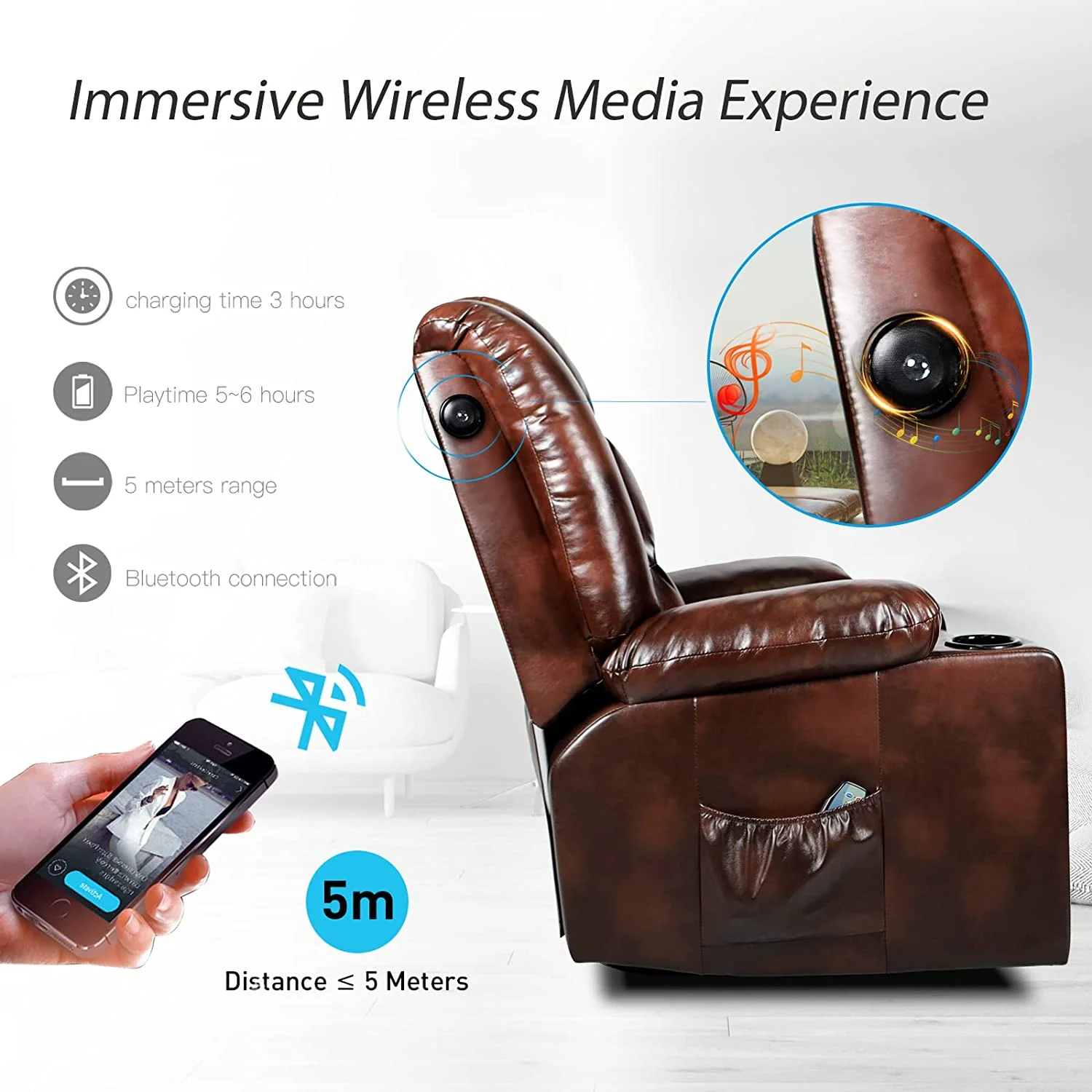Massage Recliner Chair with Speaker H7237MP - Image 16