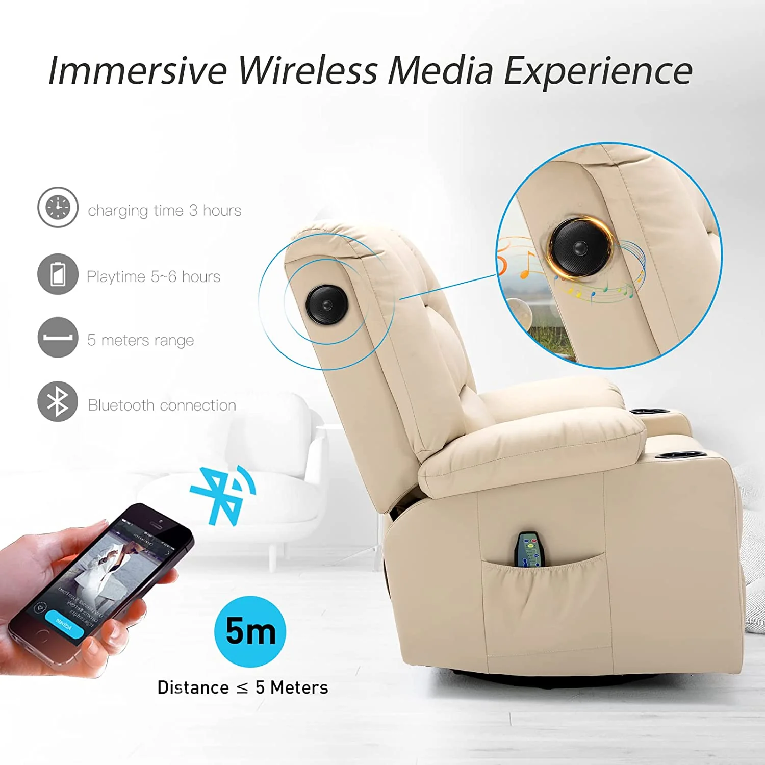 Massage Recliner Chair with Speaker H7237MP - Image 25