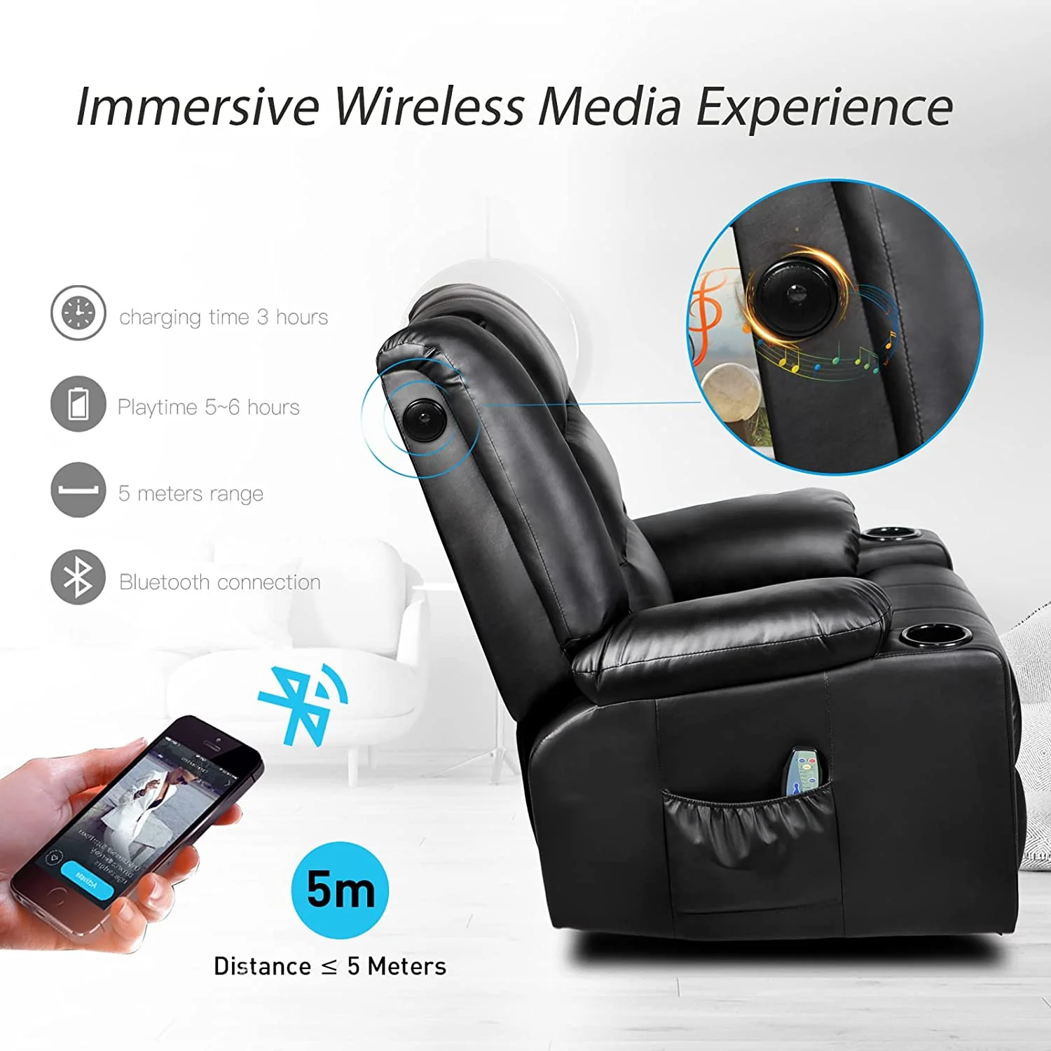 Massage Recliner Chair with Speaker H7237MP - Image 8