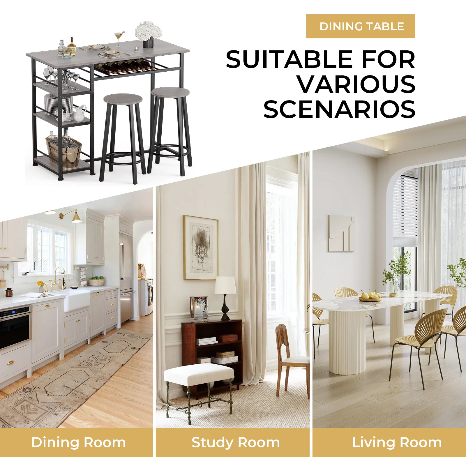 COMHOMA Dining Table with 2 Bar Stools (Set) HC09 - Image 13