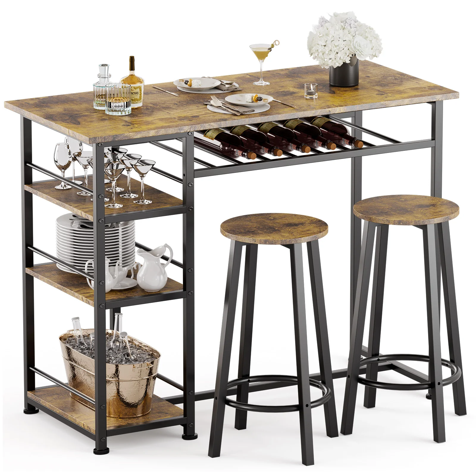 COMHOMA Dining Table with 2 Bar Stools (Set) HC09 - Image 2