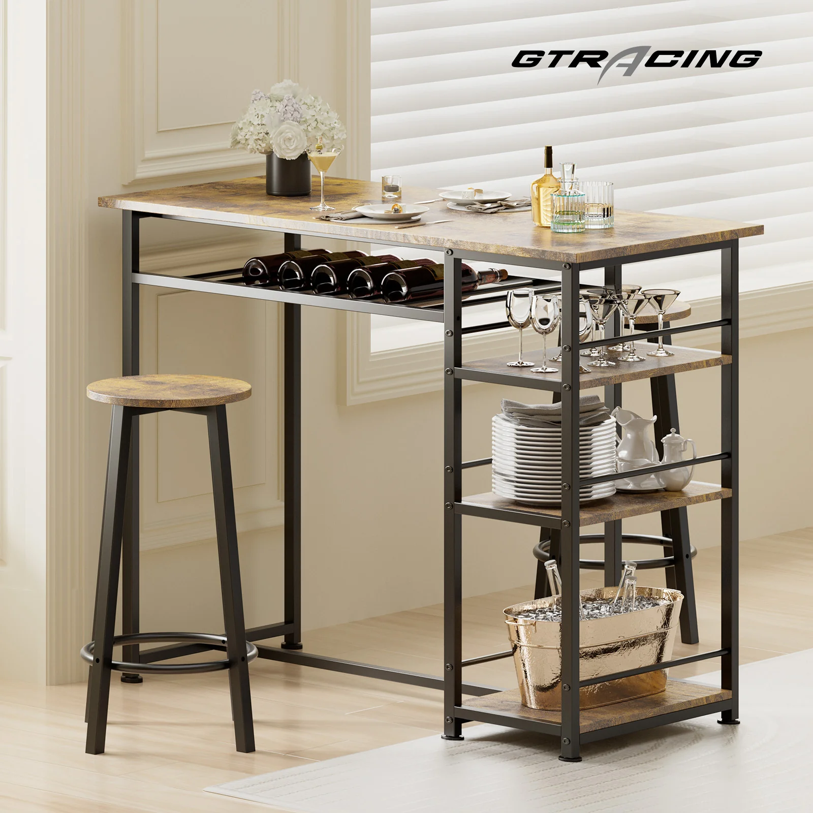COMHOMA Dining Table with 2 Bar Stools (Set) HC09 - Image 3