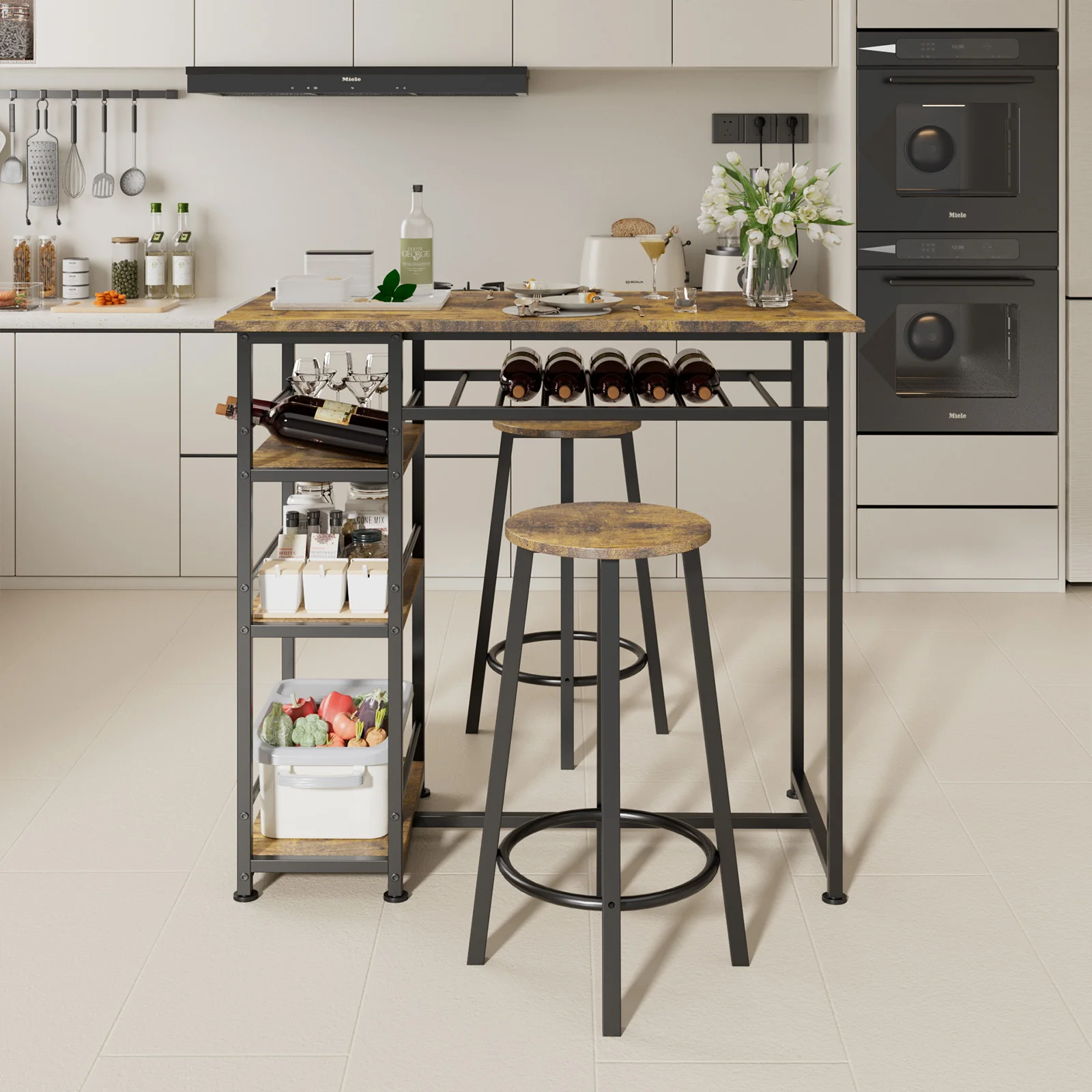 COMHOMA Dining Table with 2 Bar Stools (Set) HC09 - Image 4
