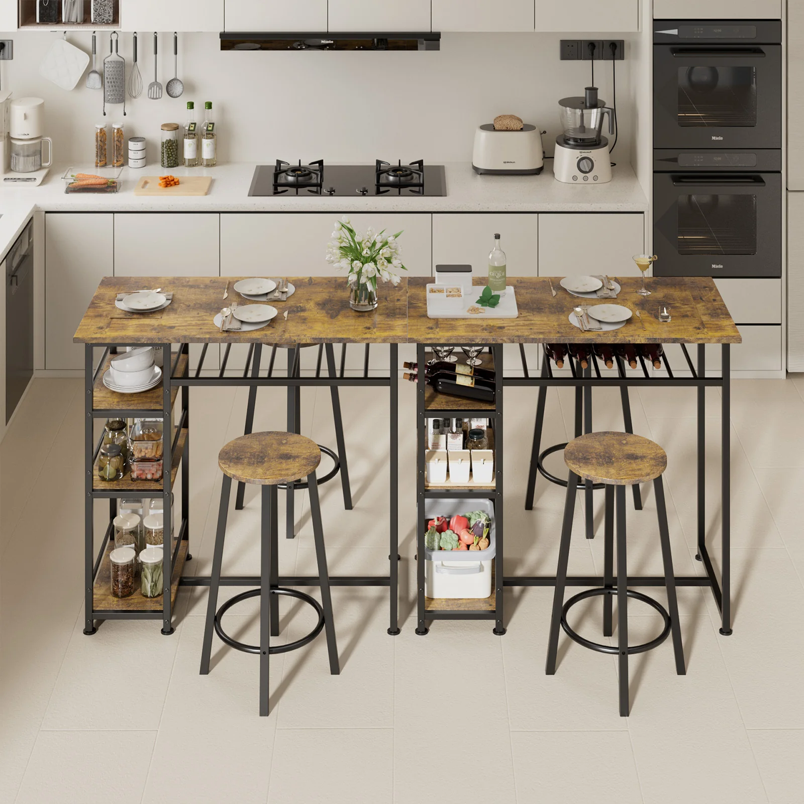 COMHOMA Dining Table with 2 Bar Stools (Set) HC09 - Image 5