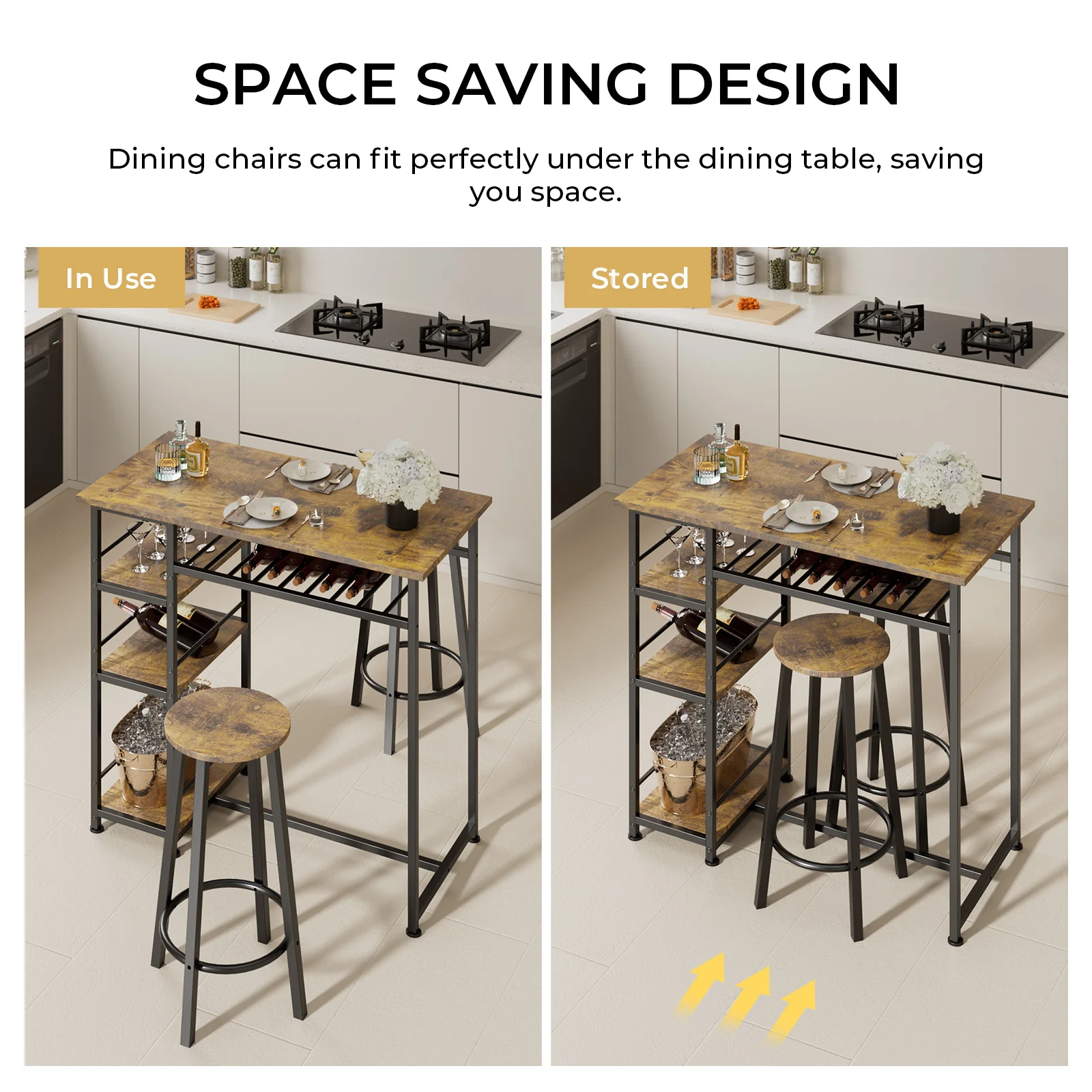 COMHOMA Dining Table with 2 Bar Stools (Set) HC09 - Image 6