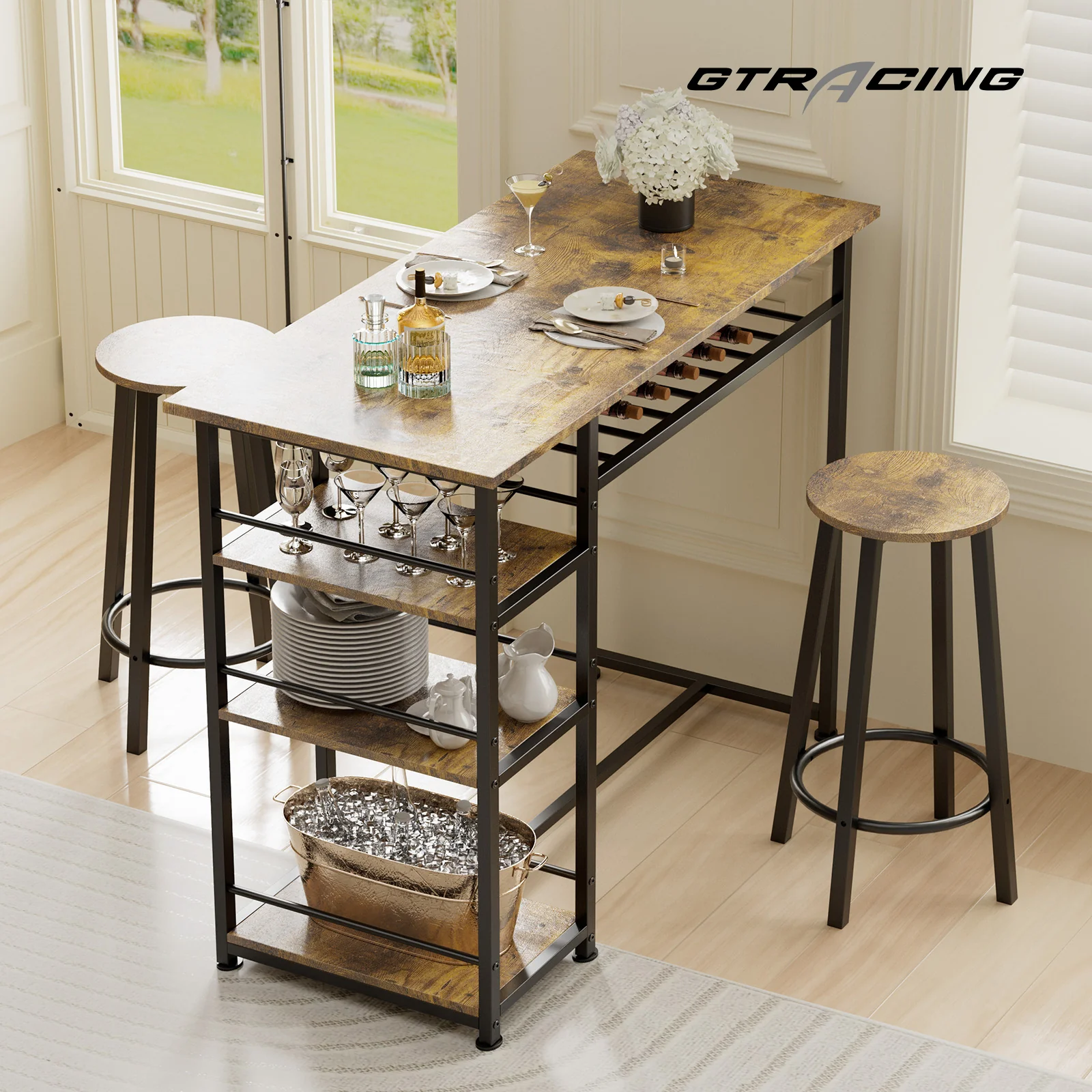 COMHOMA Dining Table with 2 Bar Stools (Set) HC09 - Image 7