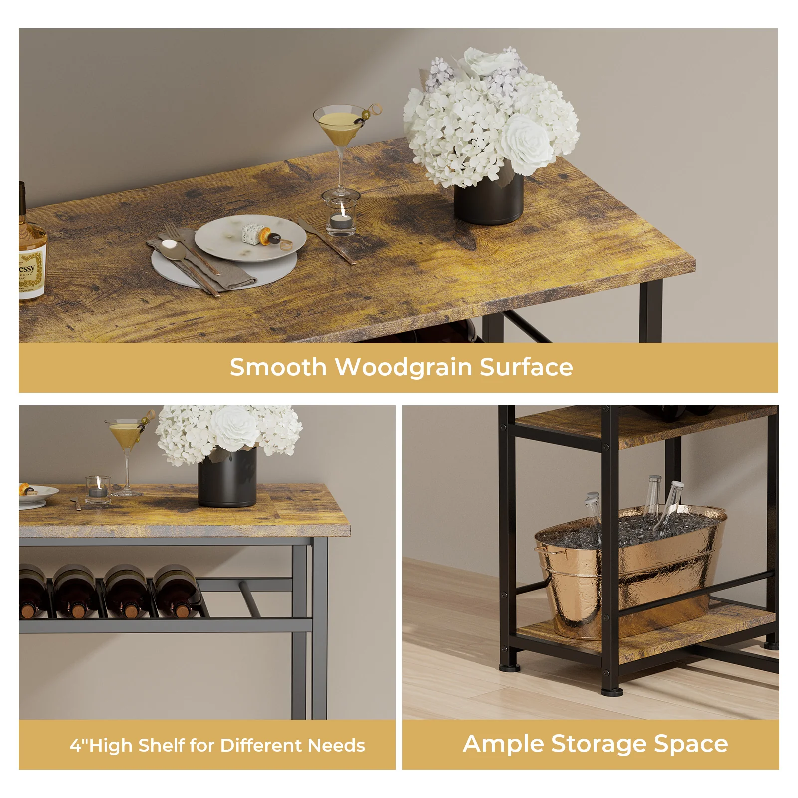 COMHOMA Dining Table with 2 Bar Stools (Set) HC09 - Image 8