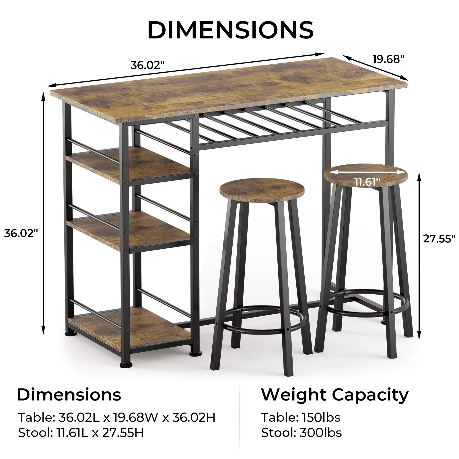 COMHOMA Dining Table with 2 Bar Stools (Set) HC09 - Image 9
