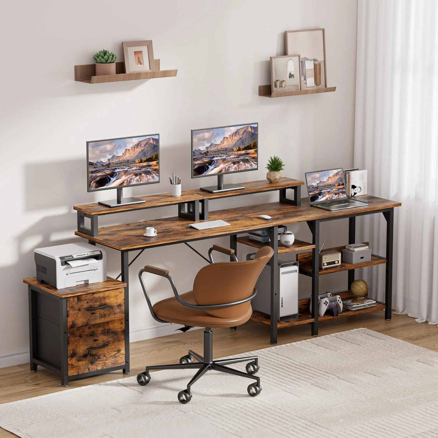 L Shaped Gaming Desk with Power Outlets & LED Lights - Image 12