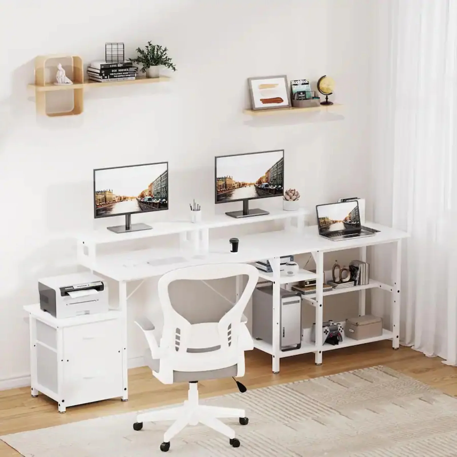 L Shaped Gaming Desk with Power Outlets & LED Lights - Image 28