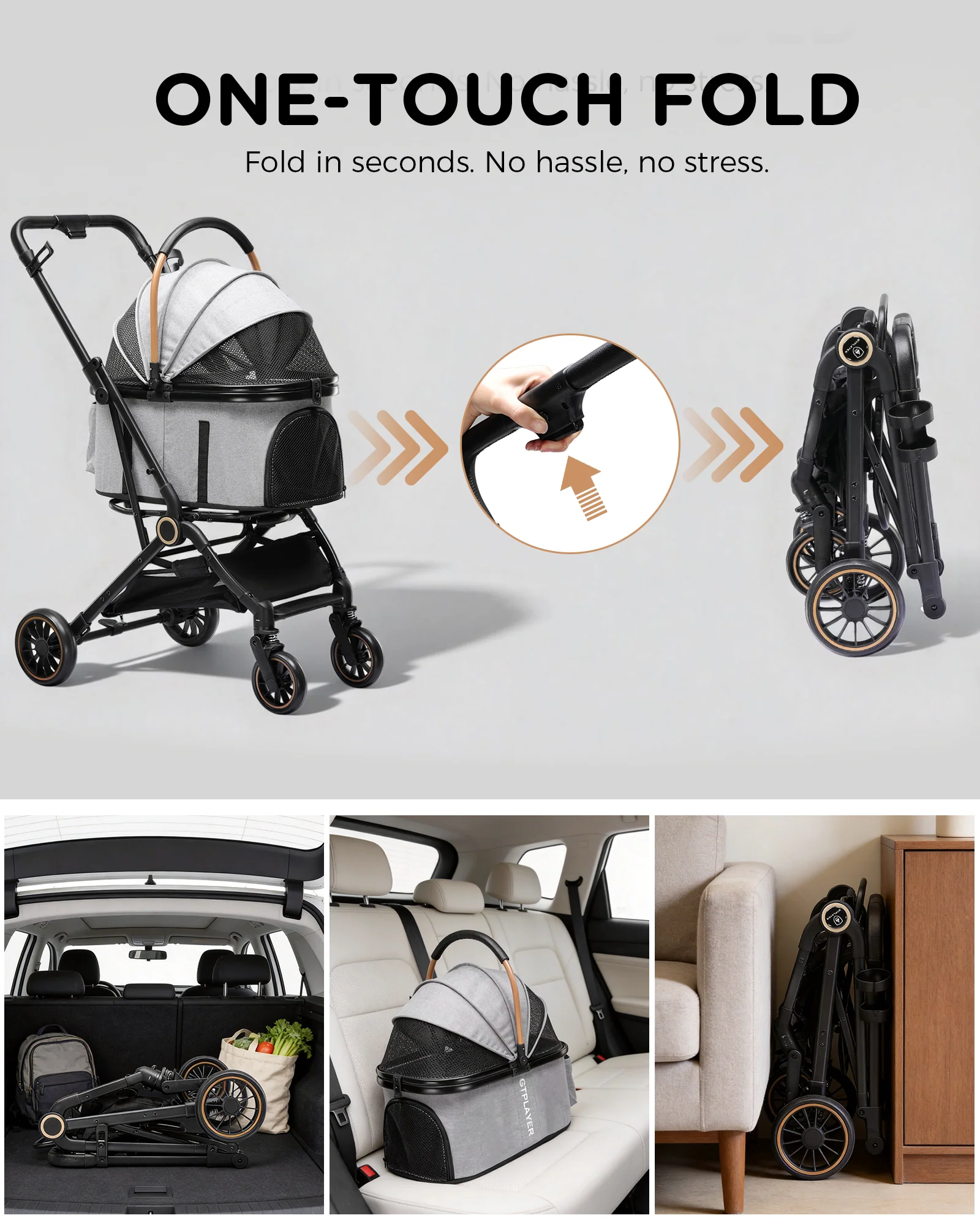 Foldable Pet Stroller PET-CART01 for Cats & Small Dogs - Image 10