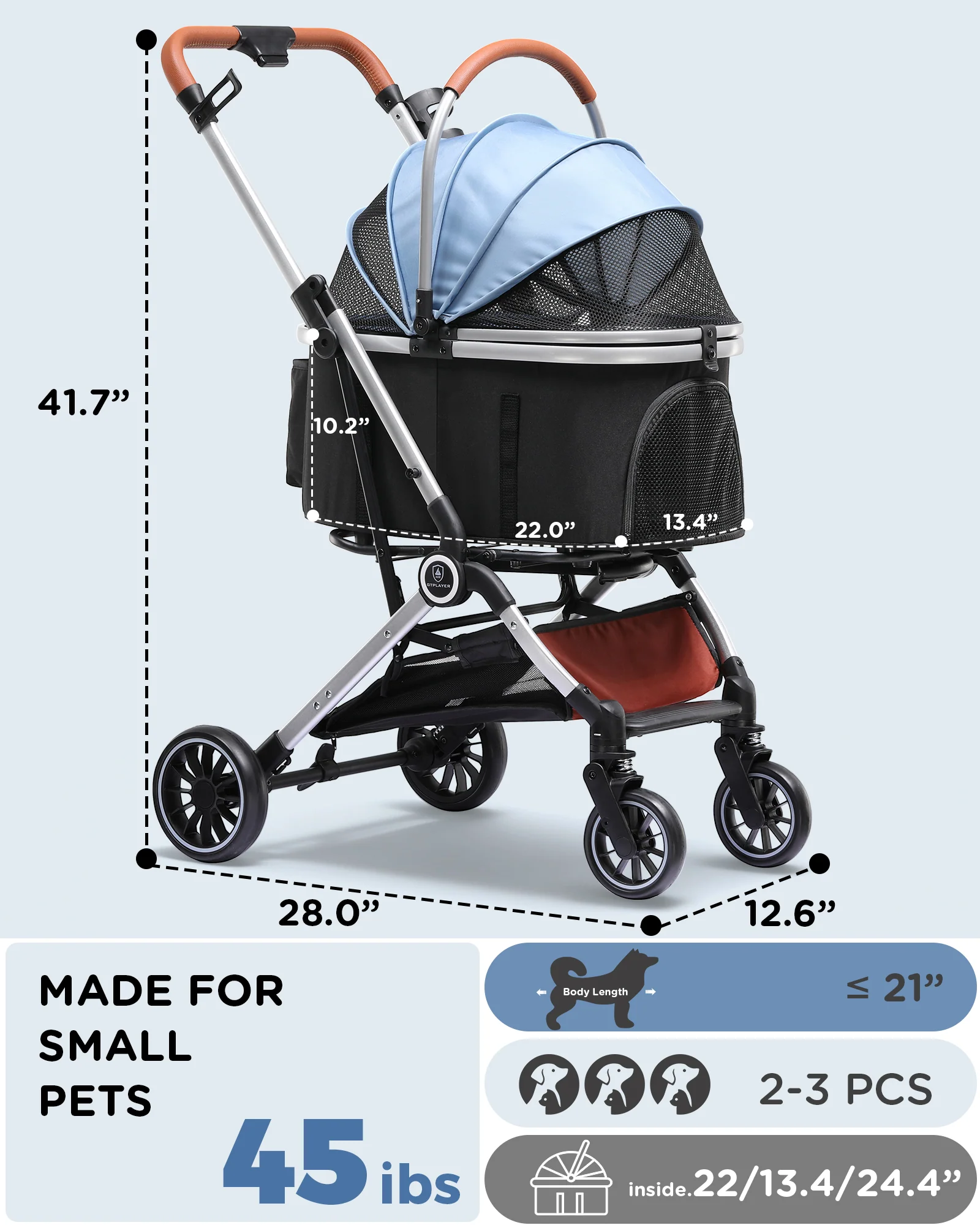 Foldable Pet Stroller PET-CART01 for Cats & Small Dogs - Image 16
