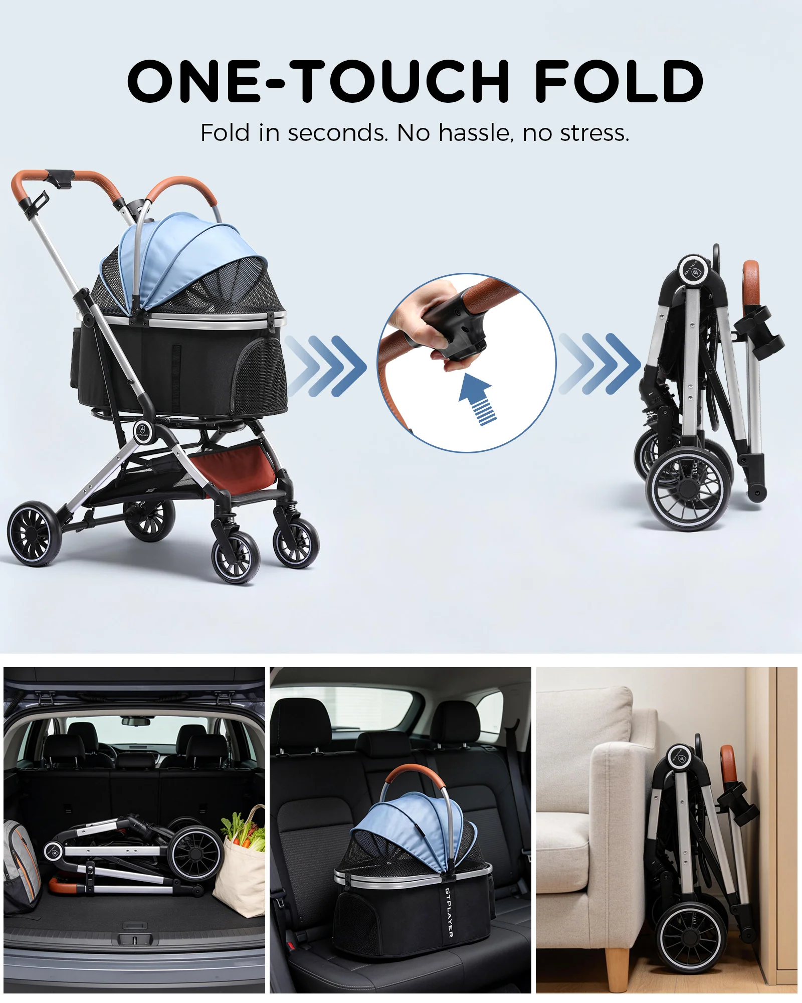 Foldable Pet Stroller PET-CART01 for Cats & Small Dogs - Image 18