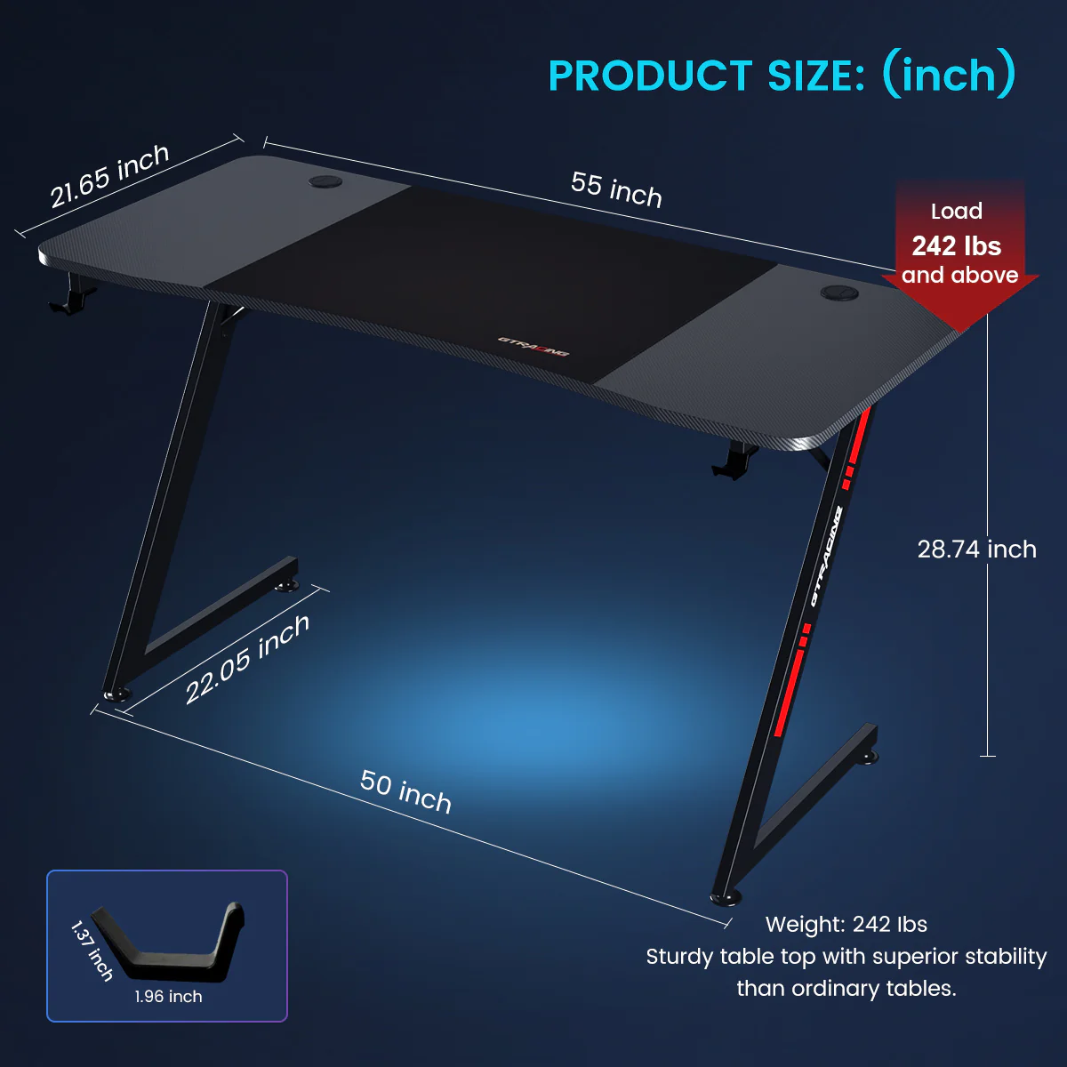 Z -Shaped Series RGB Gaming Desk Z09 - Image 6